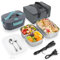 Kssvzz 80W Heated Lunch Box for Adults 12V/24V/110-240V, Electric Lunch Box Food Heater with Combi 2x1.5L Stainless Steel Food Containers, Incl. Cutlery, Insulated Bag for Car, Truck, Office