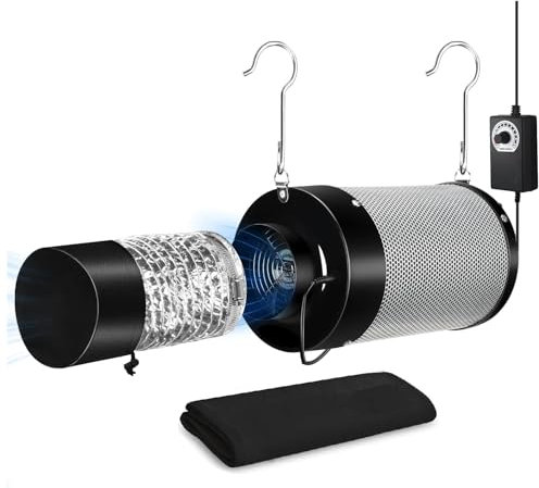 ZERO feel the dream Air Carbon Filter with Fan Kit, 4 Filter Fan Ducting Vent Cover, Hose Clamp, Smellines Control with Australian Virgin Charcoal, Pre-filter Included