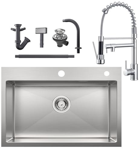Auralum Fregadero Cocina 65x45cm + Grifos Cocina Fregadero con Doble Rociador