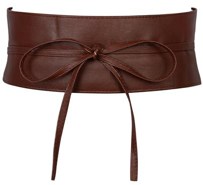 JJDreams Damen Leder Taillen Gürtel Bowknot Damen Obi Gürtel PU Leder Cinch Hüftgürtel Retro Bindegürtel,L-Dunkelbraun