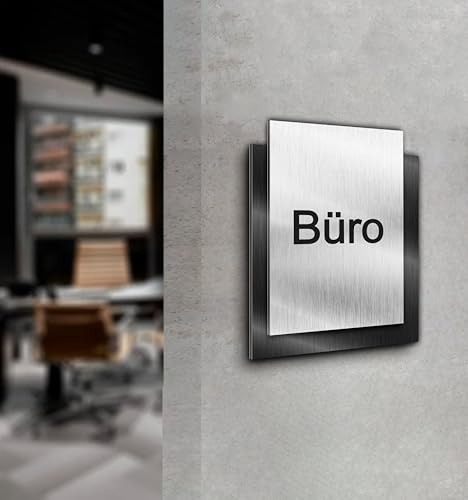 Türschild| Büro | Silber und Anthrazit gebürstet | Edle Ausführung | Selbstklebend | UV Druck 20 x 15cm - 6mm Aluverbund - Made in Germany Art.Nr. E 2007