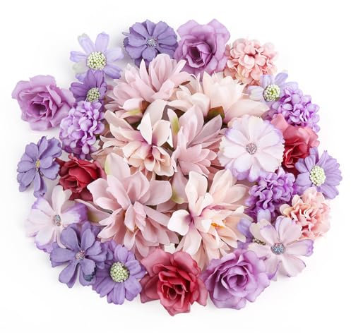 RISF 30 Stück Kunstblumen Köpfe, 7 Farben Kunstblumen zum Basteln, 4.5~8cm Fake Blumen, Stoffblumen Deko, Seidenblumen für DIY Basteln Scrapbooking, Hochzeit, Zuhause