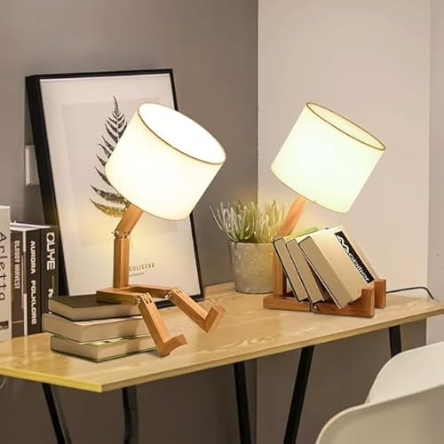 Kariosid Robot Desk Lamp Set of 2,Cute Bedside Light for Bedroom,Wooden Creative Table Lamp,Adjustable Shape Bedside Fun Funky Light,DIY Fun Robot Lamp for Bedroom,Study Desk,Kids Room,Office