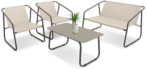Avilia Gartengarnitur Nizza – Set aus Tisch und Stühlen für den Außenbereich mit Sofa, 2 Sessel und Tisch aus gehärtetem Glas, Elegantes Gartenmöbel-Set für den Außenbereich, 4 Sitzplätze