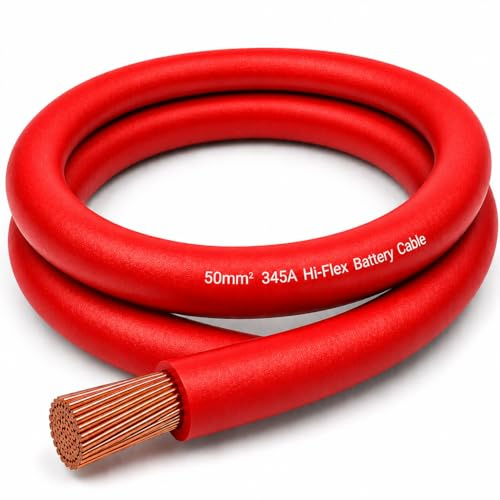 MKGT 345A Hi-Flex Battery Cable – 50mm2 0 Gauge Pure Copper Single Core PVC Welding Wire for 12V & 24V Automotive, Campervan, Solar, Inverter & Leisure Battery Systems (Red, 7 Meters)