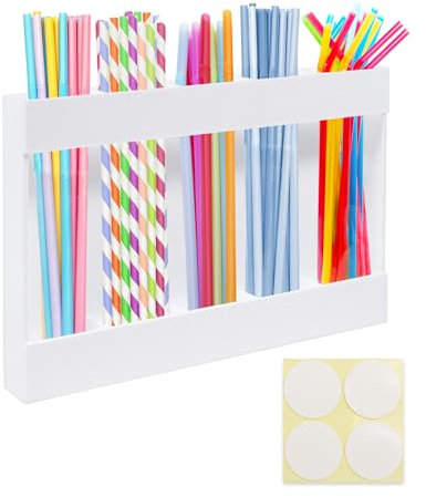Dmnnlp Acrylic Straw Holder Dispenser with Adhesive Tape, Wall Mounted Reusable Straw Holder Storage for Kitchen Cabinet Counter Bar Pub Coffee Shop (White)