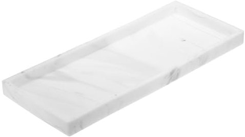 sourcing map Bathroom Vanity Tray, 11.8 x 5 Silicone Soap Dispenser Trays, Shatterproof Kitchen Sink Organizer for Soaps Keys Candle Trinket, Marble White