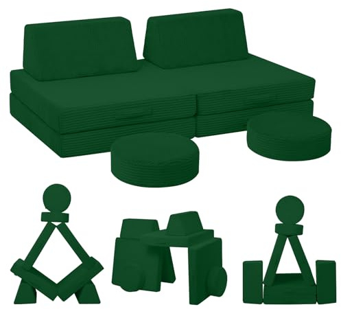 MeMoreCool Kindersofa aus Cord, Schaumstoff Soft Bausteine Couch, modulares Fancy Spielsofa einen aufregenden Indoor-Spielplatz für das Kinderzimmer, Kuschelecke ideal für Kinder, Urwald Grün