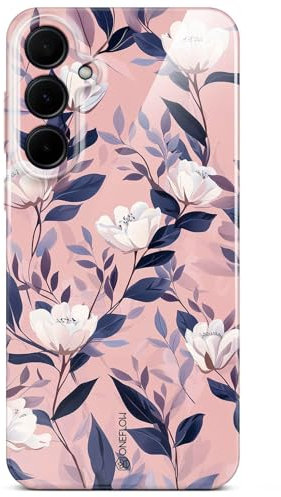 ONEFLOW Coque de protection rigide fine pour Samsung Galaxy A35 5G, motif floral, avec protection de l'appareil photo, motif floral, blanc et rose