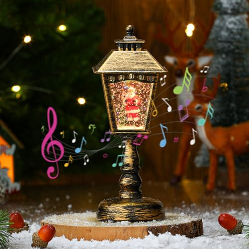 Weihnachten Schneekugel Laterne mit Musik & Licht, Weihnachtsdekoration Vintage Harz Schneekugel Wasser Glitzer Schneekugel Nachtlicht Weihnachtsmann Laterne USB & Batteriebetrieben Geschenke Ornament