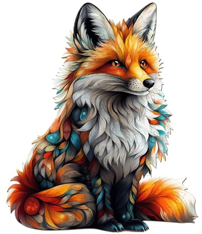 SECOGM Holzpuzzle Erwachsene, 100 Teile Künstlerischer Fuchs Holz Puzzle Erwachsene, 21.5x21.5cm Wooden Puzzle, Unregelmäßige Form, Premium-Holzpuzzle Geschenkbox