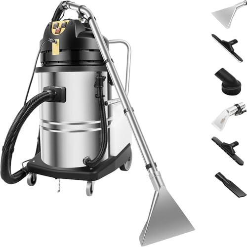 Aspirateur Eau et poussières60 L,aspirateur eau et poussière 2 en 1 pour moquettes, sols et véhicules, autolaveuse en acier inoxydable,nettoyeur tapis professionnel avec 6 embouts d'aspiration