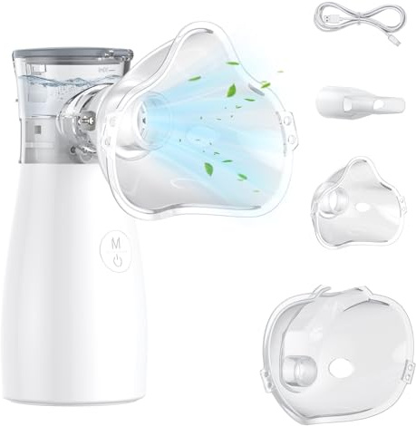 Oleic Inhalationsgerät, Inhaliergeräte für Erwachsene, kinder, vernebler mit Mundstück und 2 Maske, Leise Inhalator, Einstellbarer Sprühnebel Handinhalator, USB-C Aufladbarer inhaliergerät