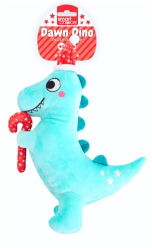 YöL Blue Dinosaur Christmas Themed Plush Dog Toy - Festive Pet Puppy Interactive Stimulating Play Time Contains Internal Squeaker Fetch Chew Cuddly Companion