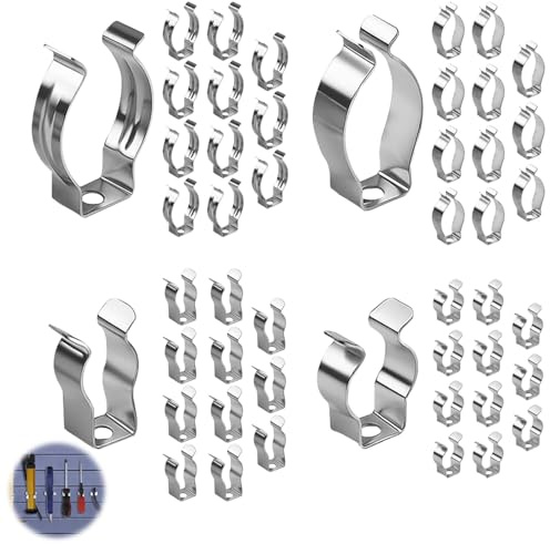 ElvenJoy 48Pcs Spring Clips, Metal Terry Clips, Wall Mounted Tool Hooks | Assorted sizes for hanging garden tools, brooms, rakes, organizing shed and garage, sturdy metal spring c-lips
