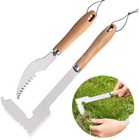 COEKI Fugenkratzer 2-Piece mit Holzgriff, Unkrautentferner Werkzeugset mit gezackter Kante, Unkrautjäter zum Entfernen von Moos & Unkraut, Unkraut Entferner Gerät für Garten Gartengeräte