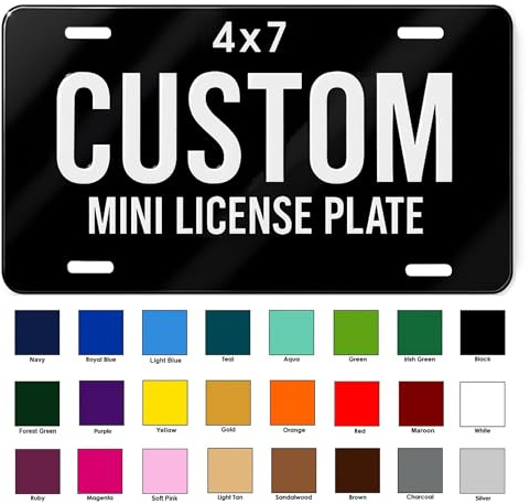 Custom Mini License Plate for Motorcycle, UTV, ATV, Golf Cart, Go Kart, Side by Side | Personalized Small License Plate | Novelty Only, Non-Road Use (4x7 Inch)