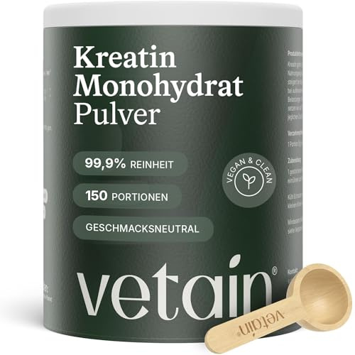 VETAIN Creatin Monohydrat Pulver - 750g ultrafeines Kreatin (Mesh 200) | 150 Portionen Creatine - leicht löslich - geschmacksneutral, vegan & ohne Zusätze - produziert in Deutschland