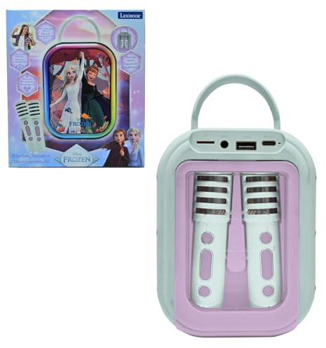 Lexibook, Disney Frozen, Bluetooth-Karaokemaschine mit 2 kabellosen Mikrofonen, integrierter wiederaufladbarer Batterie, Bluetooth-Konnektivität, tragbares Design, helllila/hellgrün, BTC030FZ