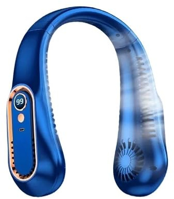 EFzkrtvm Ventilador de cuello silicona | Multicolor for viajes al aire libre, oficina, gimnasio: ventilador de cuello sin aspas de 8000 mAh con pantalla(Blue)