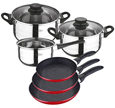 San Ignacio PK357 batería de Cocina 5 Piezas y Juego de sartenes en Rojo, Cromado