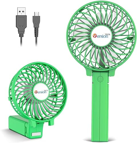 VersionTech Hand Held Fan Portable Handheld USB Rechargeable Fan Battery Operated Electric Powered Mini Fan Foldable Desk Fans for Home Office Ceiling Travel Ceiling (3 Speeds,Green)