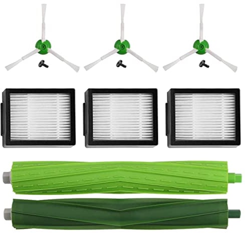 MIRTUX Pack d’accessoires compatible avec Roomba E5 E6 i1 i3 i3+ i7 e5154 e5158 j7 - Kit complet de pièces de rechange - Comprend brosses latérales, filtres et rouleaux extracteurs de remplacement