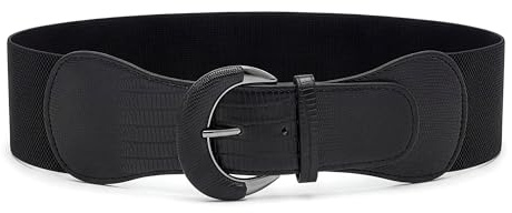 BlackButterfly Ceinture Femme Synthétique Boucle | 7,5 cm de haut, Devant texturé ou léopard, Grosse fermeture recouverte, Deux positions, Élastique, Tailles S-XXL