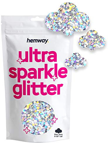 Hemway Ultra Sparkle Glitter - Cloud | Silver Holographic Metallic Flake Sequins for Resin & Epoxy Crafts | Craft Supplies for Tumblers, Festival, Hair, Face, Body, Eye & Nail Art Decoration | 50 g