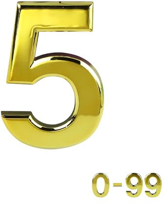 Gold Door Numbers Stick On, 0-99, Letters A, B, C, D, 3'' House Numbers Self Adhesive Stickers, For Doors, Mail Boxes, Hotel Rooms (5)