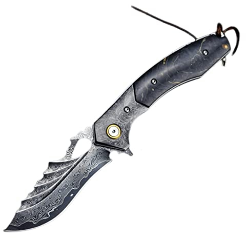 Klappmesser einhandmesser Holzgriff Damaststahl Klappmesser Hohe Härte geschmiedet Muster Stahl scharfes Taschenmesser für Outdoor für Outdoor & Survival