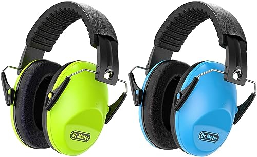 Dr.meter Cuffie Auricolari Bambini, Cuffie protettive per bambini con cuffie antirumore per bambini Cuffie per dormire studiare sparare Fascia per la testa dei bambini regolabile 27NRR verde+blu