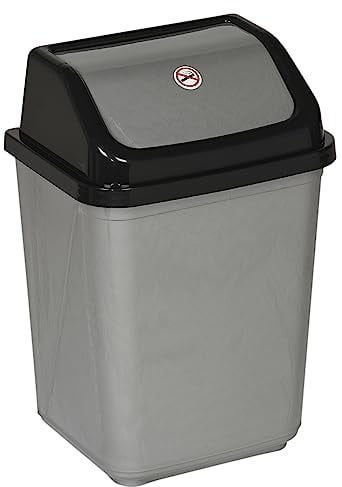 URBNLIVING 5L/20L/30L/50L Plastic Waste Management Recycling Bin Trash Can Dustbin with Swing Lid for Office, Kitchen and Bathroom (20L Black/Grey)