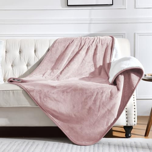 Yaning wasserdichte Decke für Bett Couch Sofa, Weiche wasserdichte Hundedecke für Hund Katze Waschbar, Reversible Sherpa Fleece Decke für Möbel Schutz (Grau Rosa, 152x203cm)
