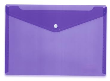 HERMA 20078 Dokumententasche A4 Transparent Violett Lila, 5 Stück, kleine Sichttaschen Umschlag mit Druckknopf, Briefumschlag aus Plastik für Schule, Uni, Büro, Reise