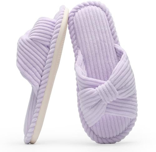 Chantomoo Pantofole da Donna in Memory Foam per la Casa Camera da Letto Bagno spa Matrimonio Viaggio Ospedale Open Toe Velluto Coste Pantofole Antiscivolo Accoglienti Confortevoli,Viola chiaro 40/41EU