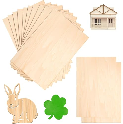 MFCGHXR Pack de 12 Panneaux de Contreplaqué de Tilleul de 3 mm,200 x 100 x 3 mm, Parfait pour la Laser, la Gravure sur Bois et la Construction, Bois de Tilleul Non Fini Pour l'Expression Créative!