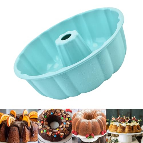 LANYOTA Gugelhupfform Silikon, Ø 25 cm Kuchenform, Gugelhupf Backform Muffinförmchen Cupcake Kuchenform, Groß, Silikon, perfekte Backformen für Kuchen, Götterspeise, Gelatine, Brot (blau x1)