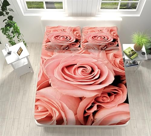 Spannbettlaken 180X200Cm Rosa Rose Polyester Bettlaken 30Cm Extra Tiefe Taschenlaken Spannbetttuch Weich Und Atmungsaktiv Spannbetttücher Für Doppelbett,Bed Sheets