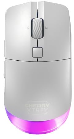CHERRY XTRFY M50 Wireless, Mouse da Gaming Senza Fili, 2.4 GHz RF, Connessione Bluetooth e via Cavo, Forma Ergonomica, Illuminazione RGB, Ricaricabile, Bianco