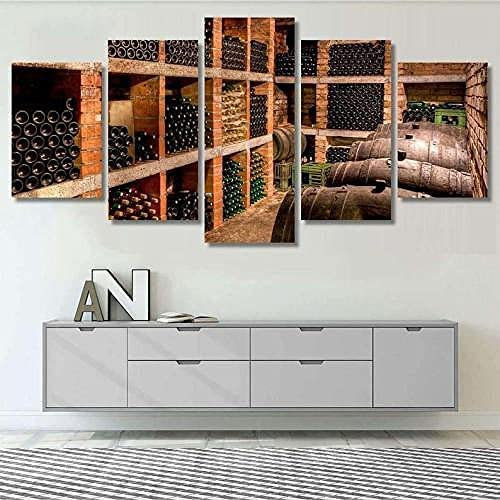 Tableau Multi Panneau 5 Parties Decoration Murale Cave À Vin Souterraine Imprimé Sur Toile 5 Pièces Hd Peinture Affiche Mur Art Moderne Motif Peinture 175 X 80 Cm Affiche De Photo D'Art De M -6L2M/P0T