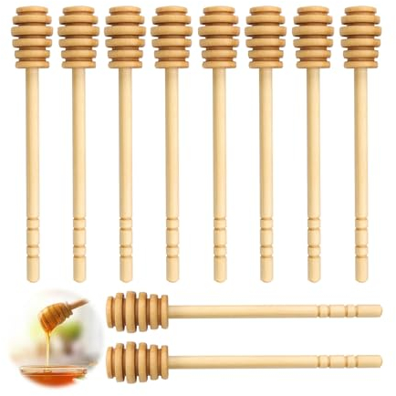 SPRHR 10 Pièces Cuillere a Miel en Bois, Design Cannelé Cuillere Miel Bois, Cuillères à Miel, Adapté pour Ajouter du Miel Lors de la Préparation de Gâteaux, Desserts,Plats Grillés ou Boissons