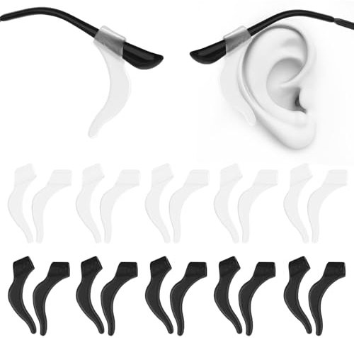 WLLHYF 10 Pairs Silicone Glasses Ear Cushion Grip Keep Glasses from Slipping Soft Comfortable Eyeglass Ear Hook Sleeve Clear Anti Slip Ear Grippers for Sunglasses Reading Glasses(black/white)