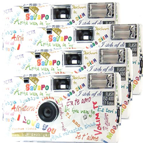4X 1A PHOTO PORST Einwegkamera Edition I Mog Di in weiß, bunt, mit Blitz, Batterien und Film (4er Pack, je 27 Aufnahmen)