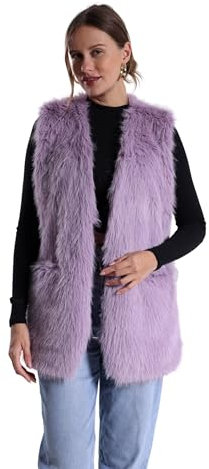 FunnyCos Damen Faux Kaninchenfell Weste Jacke Mantel Winter V-Ausschnitt Ärmellos Flauschig Warm Kunstpelz Mit Taschen, Dusty Flieder, M