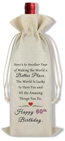 60th Birthday Gifts for Women Men Turning 60 Years Old Happy 60th Birthday Wine Bottle Gift Bag for Grandma Grandpa Mum Dad 60th Birthday Gift Ideas for Friends Sister Husband Wife