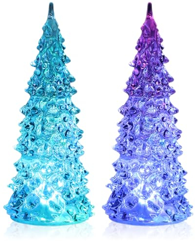 com-four® 2X Deko-Tannenbaum aus Acryl mit LED-Licht - tolles Stimmungslicht für Weihnachten - batteriebetriebener Weihnachtsbaum mit Farbwechsel - Moderne Raum-Deko (2 Stück - bunt)