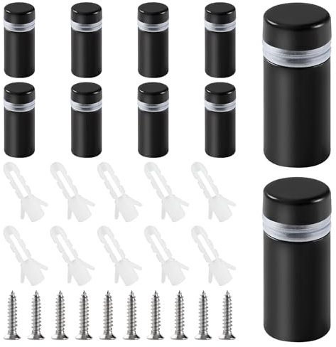 YIXISI 10 Stücke 12×25 mm Edelstahl Werbeschraube, Werbung Schraube Glas Abstandshalter, Glasabstandsbolzen, Wand Glas Standoff Halter, mit Schrauben, für Schilder Displays, Schwarz