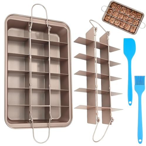 Brownie Tin Brownie Tray with Dividers, 18-Cavity Removable Brownie Pans for Perfectly Sliced, Non-Stick Carbon Steel Baking Tray, Professional Quick Heating Brownie Bakeware for Baking- 12 x 8 inch