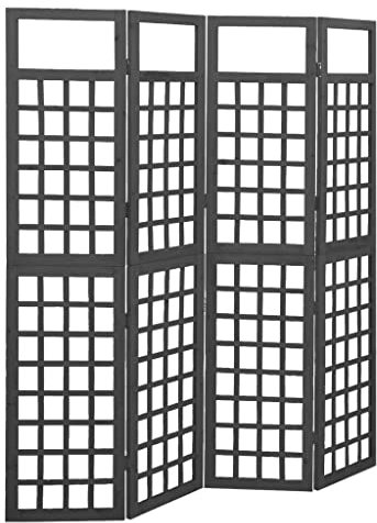 Mobilier de séparation à 4 panneaux en bois de sapin massif Noir 161 x 180 cm